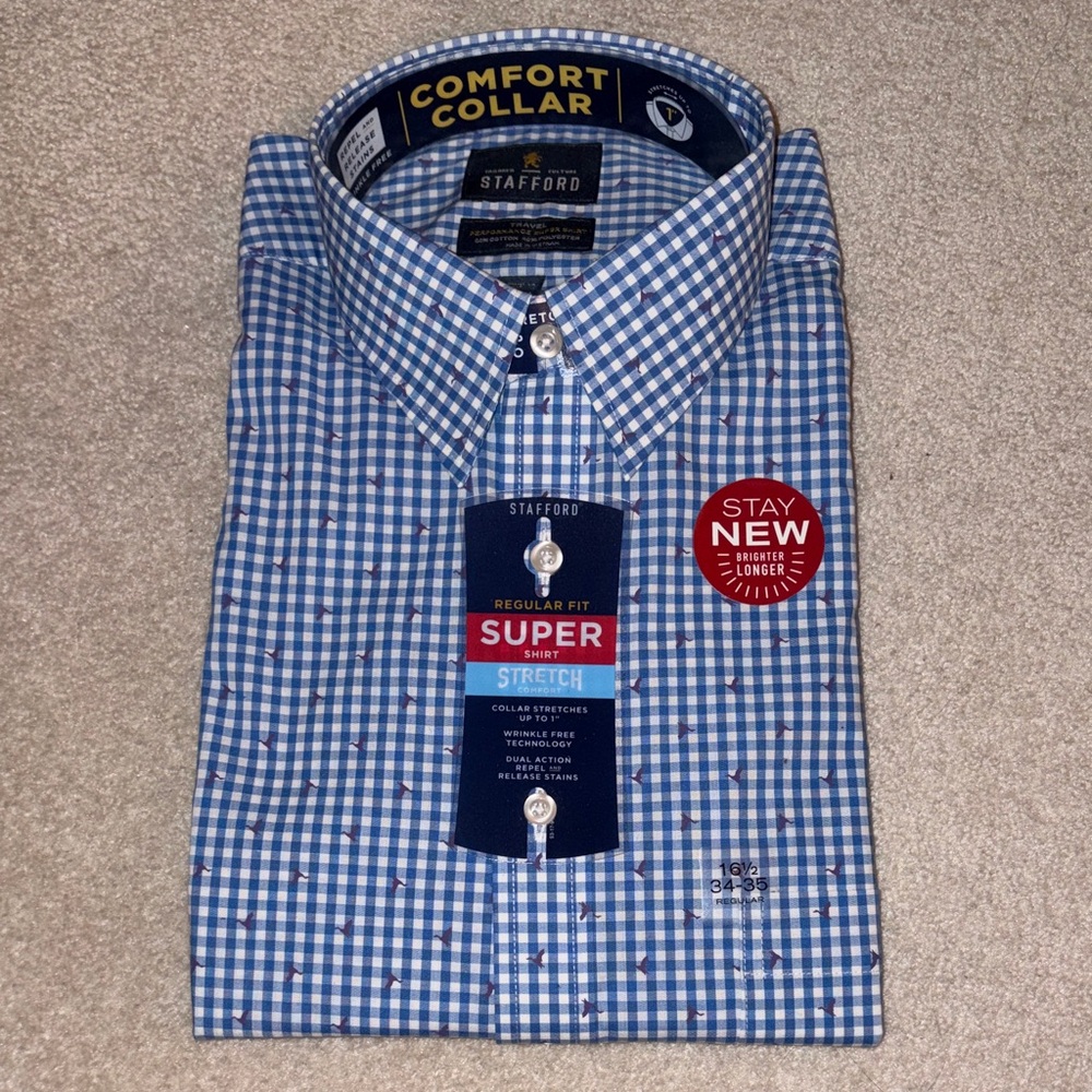 New with tags! Men’s Stafford Regular Fit Travel Super Shirt | 16 1/2 34-35
